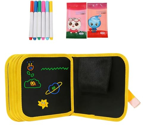 Wiederverwendbares Zeichenbuch | Zaubertafel abwischbar | Malbuch für Kinder mit 12 Filzstiften | Für Kunstaktivitäten, Reisen, Schule, Klassenzimmer, Lernspiel und Lernen