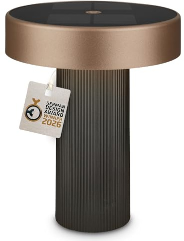 BRILONER – Poga laddningsbar LED-bord, solpanel, steglös pekdimmer, IP44, USB-C, nattlampa, batterilampa, tysk designprisvinnare 2026, 16 x 20 cm, antracit brons metallisk