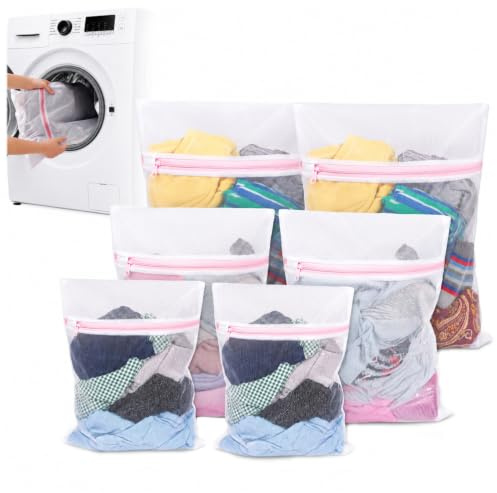 KRUMAD Wäschesack für Waschmaschine, Wäschebeutel, Wäschenetz | Set 6 mit 3 Größen, 128 g, Polyester/Mesh-Gewebe, mit Reißverschluss, Wiederverwendbar, Weiß, für Socken und Schuhe