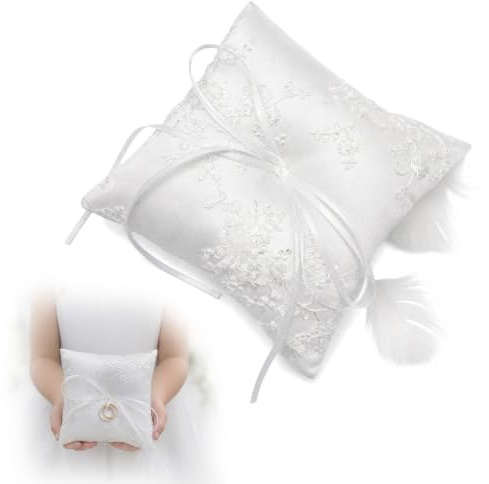 Ringkissen Hochzeit Ringhalter Kissen Ring Kissen Für Hochzeit Verlobung | Weiß Brautkissen Träger Ringkissen Hochzeit Standesamt Für Hochzeitszeremonie Antrag Party Ehering Kissen Bearer 15 x 15cm