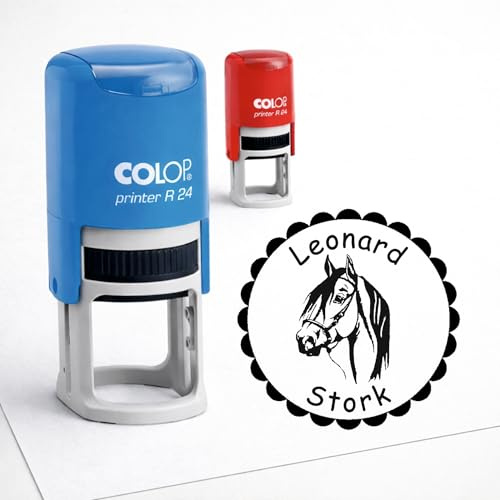 Stempel Kinderstempel Pferd - mit Motiv und persönlichem Namen - Geschenk Einschulung Schule Lehrerstempel