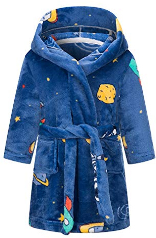 DELEY Peignoir Enfants Pyjamas à Capuche, Univers Spatial, 3-4 Ans