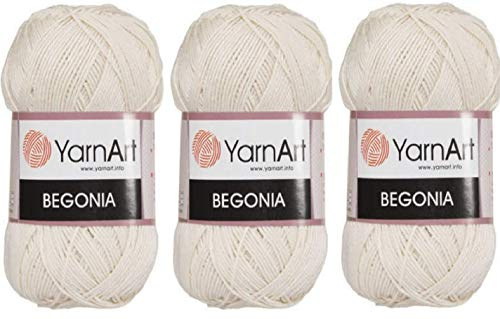 Yarn art Begonia 100% algodón mercerizado, lote de 3 madejas, cada una de 50 g (169 m), Fine Sport: 2 (6194)