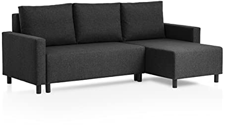 Traumnacht Schlafsofa Avallon, Ecksofa in L-Form mit Schlaffunktion und Stauraum in der Ottomane, produziert nach deutschem Qualitätsstandard, anthrazit, 136 x 224 x 80 cm