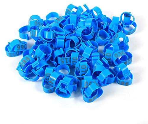 Telituny Geflügelbeinringe -6Farben 100PCS/Beutel 16MM 001-100 Nummerierte Kunststoff-Geflügelhühner Enten Gänsebeinbänder Ringe(Blau)