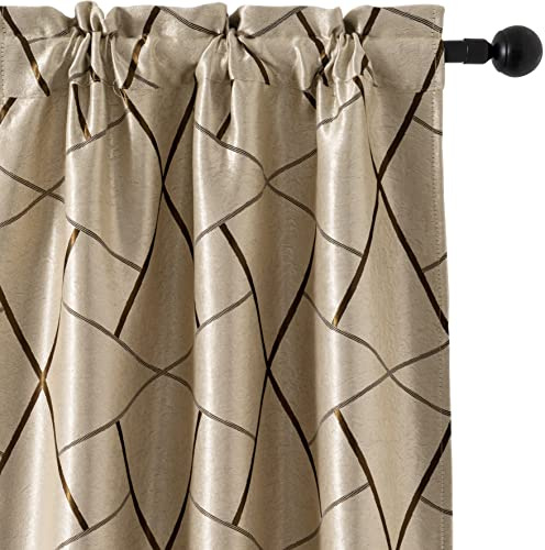 GIRASOLE HOME® Coppia Tende Beige Semi Oscuranti Fantasia Geometrica Marrone Tenda Isolante per Soggiorno Camera Ufficio Balcone Porta Finestra 2 Pannelli con Tasca (Beige e Marrone, 70x240cm)