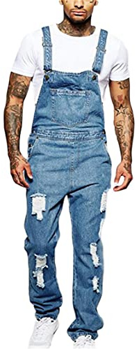 Generisch JIER Herren Latz Jeans Destroyed Overall Lange Hose Loose Fit Ripped Hosen Slim Fit Latzhose Jeanshose Freizeithosen Arbeitshosen Jeanslatzhosen (Blau,3XL,3XL)