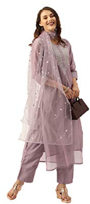 Conjunto kurta para mujer con ropa de fiesta india dupatta, tops kurti con pantalones palazzo, Malva, S