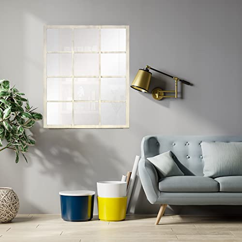 Espejo Ventana Siena, Industrial Blanco Envejecido, 70x100 cm, | Madera MDF de 16 mm, Espejo 4 mm, Fabricado en España