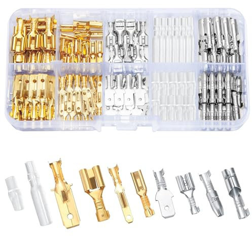 Vwoqiy 150 Stück 6,3mm 4,8mm 2,8mm Rundstecker Verbinder Kit, Messing Kabelschuhe Steckverbinder mit Isolationsabdeckung, Male & Female Bullet Stecker Rundsteckhülsen Kfz Motorrad Crimpstecker