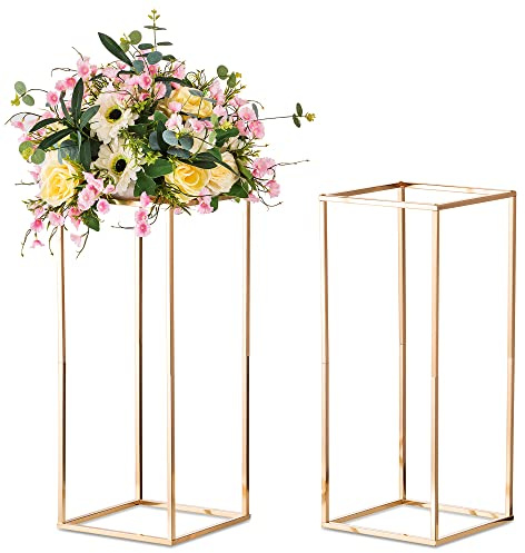 Sziqiqi Jarrón de Metal Dorado para Centros de Mesa de Bodas - 60cm Jarrones Geométricos de Piso para Soporte de Flores Soportes de Centro de Mesa Rectangular Arreglo de Flores Estante de Exhibición