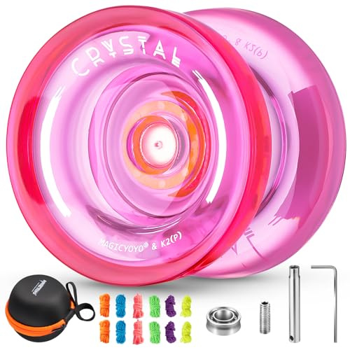 MAGICYOYO K2 Responsive JoJo für Kinder, professionelles JoJo für Anfänger, Ersatz Yoyo aus Kunststoff, Nicht reagierendes Lage + Lagerentferner, Tasche, 12 Schnüre (Kristallrosa)