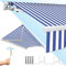 Randaco Tenda da Sole a Bracci Estensibili Avvolgibile, 350x300cm Tettuccio Parasole Impermeabile con Manovella Anti-UV Angolazione Regolabile per Balcone e Terrazzo, Blu e Bianco