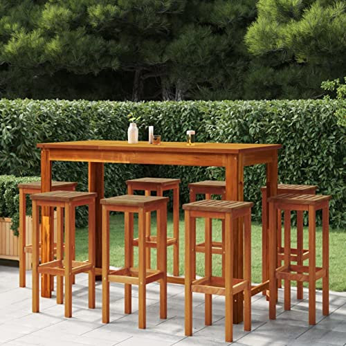 XIAOGUANG Juego Muebles de Bar de jardín 9 Piezas, Muebles Jardin Exterior, Muebles De Terraza, Set Muebles Jardin, Conjunto Terraza, Conjunto Jardin Exterior, Madera Maciza de Acacia