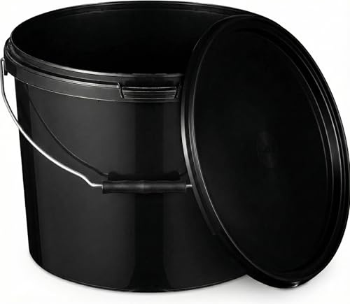 BenBow Secchio con coperchio 10l nero 5x 10 litri - alimenti sicuri, stabile, ermetico, antigoccia, inodore - contenitore in plastica con manico - vuoto