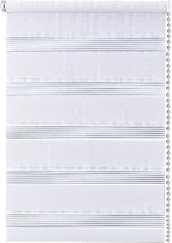 Ev Dekor Zebra Day and Night Roller Blinds, Dual Layer Fabric Easy Fit Blind Curtain, Drilling & No Drilling Vision Window Blinds for Home Office White 114 x 210 cm