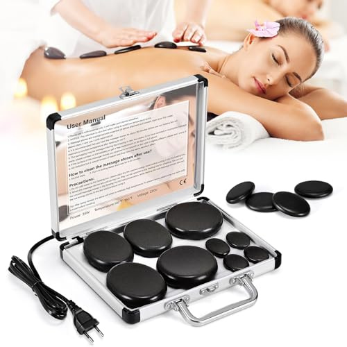 Set per Massaggio Hot Stone, Set di Pietre per Massaggio in Basalto con Valigia Riscaldante Portatile, Dispositivo Riscaldante Hot Stone per Uso Privato, Massoterapia, Spa, Rilassamento (9)