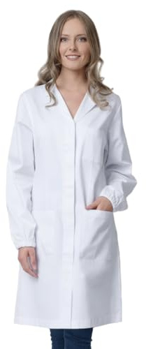 Camice da Laboratorio Donna, Cotone Bianco, Polsini Elasticizzati, Bottoni Automatici (L)