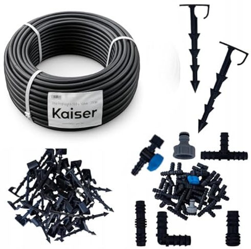 Tropfschlauch 100 m + 137 Teile Set – Mikrobewässerungssystem für Garten, Beete, Hecken & Gewächshaus – Tropfbewässerung 33 cm Abstand, einfach & sparsam