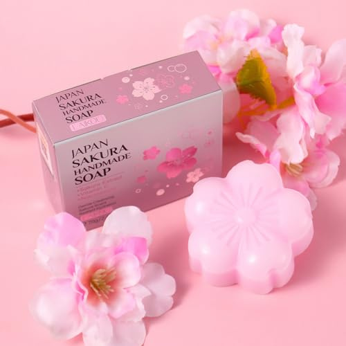 LAIKOU Sakura Seife, 3 Stück 70g Körperseifen mit Schaumnetz, Seife für Gesicht und Körper, Duschseife für Alle Hauttypen Feuchtigkeitsspendende Reinigung Milde Pflege