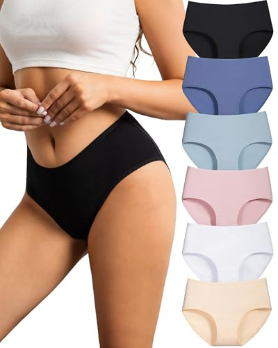 ELUNEBELLEF Cotton Underwear Women High Waist Knickers for Women Multipack Full Coverage Pants Soft Comfortable High Elastic Panties Plus Size Ladies Briefs Pack of 6