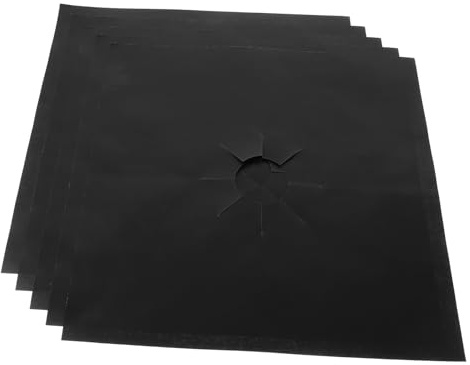 Tapis Protecteur Antiadhésif pour Cuisinière à Gaz en Ptfe, 5 Pièces | Protège la Surface du Poêle, Lavable, Nettoyage Facile, Trou Central Prédécoupé pour Brûleur Gaz