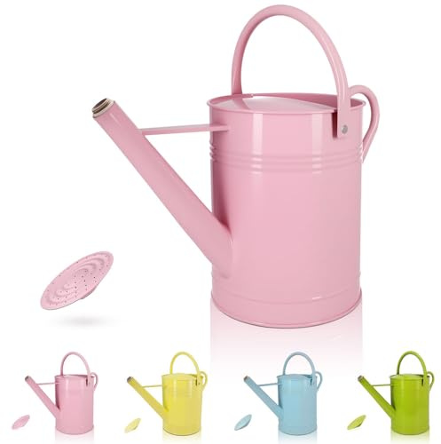 LONGRUN 6,5L Gießkanne mit Rosensprinkler, verzinktes Eisen, Rosa, für Garten- und Pflanzenbewässerung im Innen- und Außenbereich