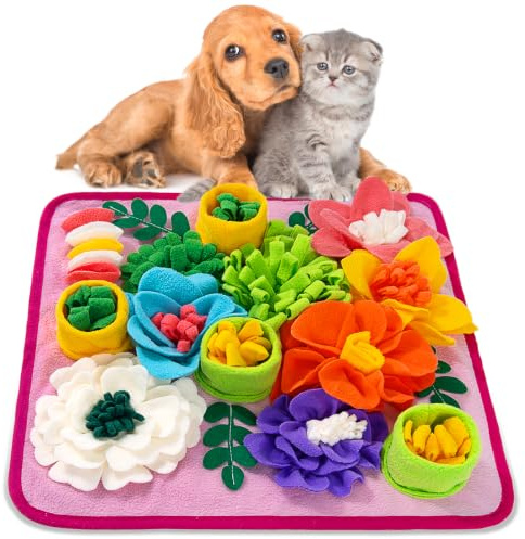 Oliumt Snuffle Mat for Dogs, Sniff Mat Slow Feeding Mat for Small Pets Cats, Rabbits - Help Stress Relief and Training - Stimulate Your Pet's Foraging Skills! (Bright Pink)