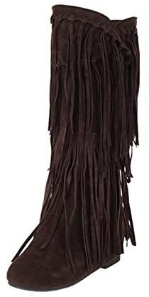MJGkhiy Stivali con Frange Donna Texani Alti Camoscio Stivale Con Tacco Bassi Marroni Western Stivaletti Comodi Cowboy Boots Camperos Stivali Neri