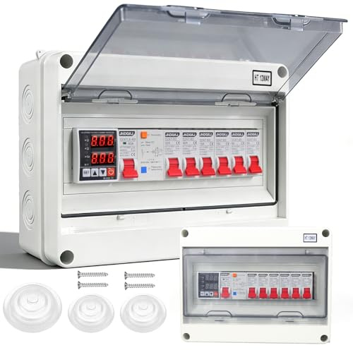 Coffret Electrique Etanche IP65, avec Interrupteur Différentiel, Protection Surtension/Sous-tension/surcharge, Disjoncteurs 2 * 32A/2 * 16A/2 * 6A AC, pour atelier, garage, camping-car