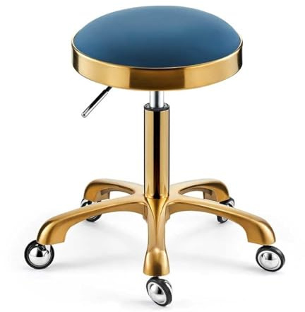 Sadelpall, Beige Silver Rullande Snurrpall Skönhetssalongstol, Läderkudde for Medicinsk Vård, Spa Kontor Manikyr Tatuering(Blue,Gold)