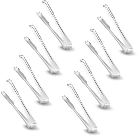 Ice Tongs, 8 Pieces Mini Tongs, Stainless Steel Mini Clip Structure, 12.5cm Length 1.5cm Width, Washable and Reusable, for Bar Bakery Buffet Family Gathering Use