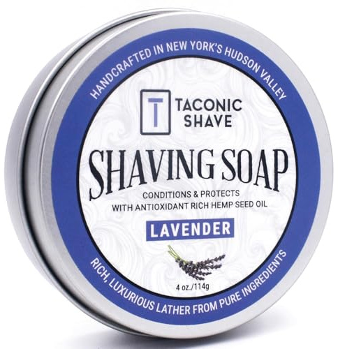Taconic Shave Lavender Scent Shaving Soap – Calming Floral Aroma – Barbershop Quality Lather Puck with Natural Oils – Soothing & Moisturizing – Handmade in USA
