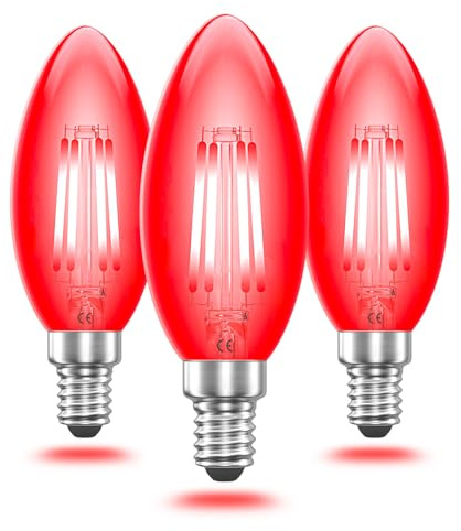 Bonlux E14 LED Kerze Birne SES Rot Glühfaden 4W Kleine Edison Screw Antike Kerze-Glühbirnen Ersatz zu 40W Glühlampe (3 Stück)
