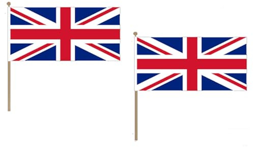 AZ FLAG Pacco 10 Bandiere Regno Unito 45x30cm con Asta di Legno - Bandiera Britannica – Inglese – UK 30 x 45 cm