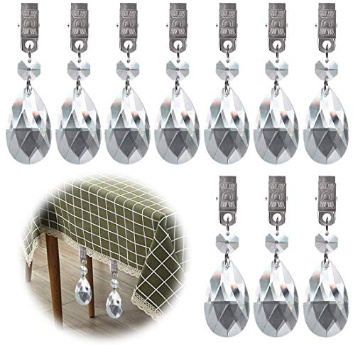 Glarks Tablecloth Weights Set, 10pcs Metal Clip AB Crystal Glass Teardrop Prisms Pendant Table Weights for Picnic Tables, Heavy Outdoor (Reticulated)