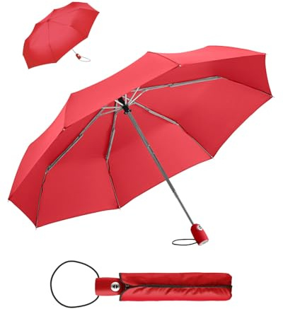FARE Regenschirm (rot) - öffnet & schließt automatisch - kompakt, windsicher, sturmfest & wasserabweisend - stabiler Taschenschirm - Perfekter Begleiter für Damen und Herren