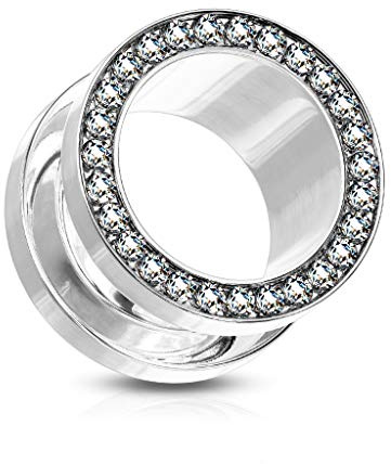 beyoutifulthings Ohr-Tunnel Zirkonia-Rand Clear viele Farben Ohr-Piercing Edelstahl Ohr-Schmuck Screw Fit Plug Schraub-Verschluss 2,5-48mm