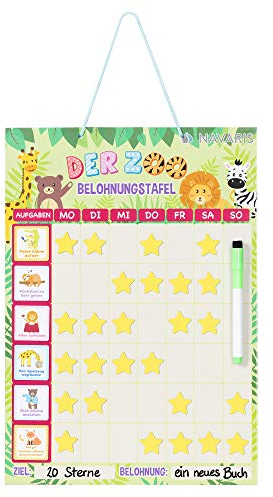 Navaris Belohnungstafel Wochenplaner Magnettafel für Kinder - magnetischer Aufgabenplaner Belohnungssystem - Kalender inkl. Magnete Stift - Deutsch