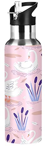 Vnurnrn Mignon Canard Cygne Marguerite Bouteille d'eau Isotherme avec Paille en Acier Inoxydable Gourde 600ML, Sans Bpa Gourdes Eau pour Enfant Sport Randonnée École Bureau