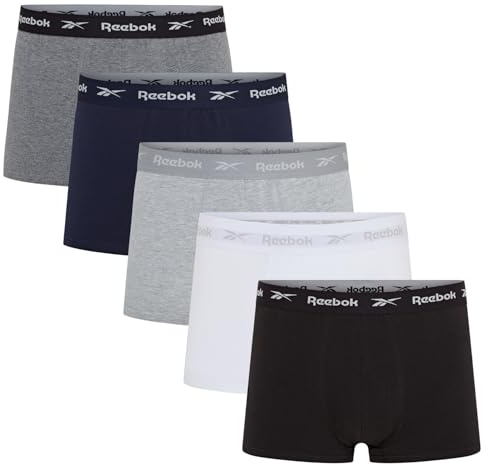 Reebok Boyes Boxershorts Herren | Bequeme Unterhosen Männer | Multipack Unterwäsche Herren & Boxershorts | 5er-Pack Sport-Trunks für Herren