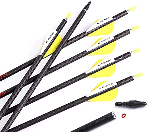ACCMOS 12 St 30＂Jagdpfeile für Erwachsene und Jugendliche ID 6,2 mm 100% 3K Weave Carbon Arrows Shafts Spine 200 Pfeil und Bogen Bogenschießen Pfeilzubehör (Spine 200, 30inch)