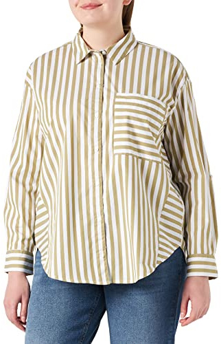 TOM TAILOR Damer skjorta blus med ränder 1030325, 29264 - Olive White Vertical Stripe, 40