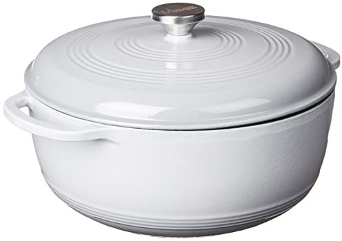Lodge Horno holandés de hierro fundido esmaltado de 7.5 cuartos de galón con tapa, asas dobles, apto para horno hasta 260.0 °C o en estufa, uso para marinar, cocinar, hornear, refrigerar y servir,