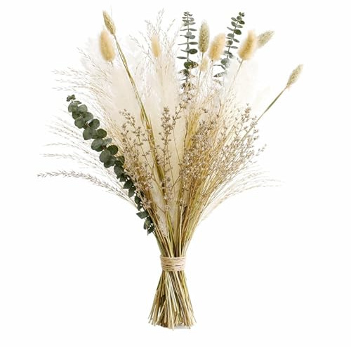 Musunny Natural Dried Flower Bouquet,17 Dried Flowers for Vase,Dried Floral Arrangements for Boho Farmhouse Home Décor Indoor with Pampas(Green)