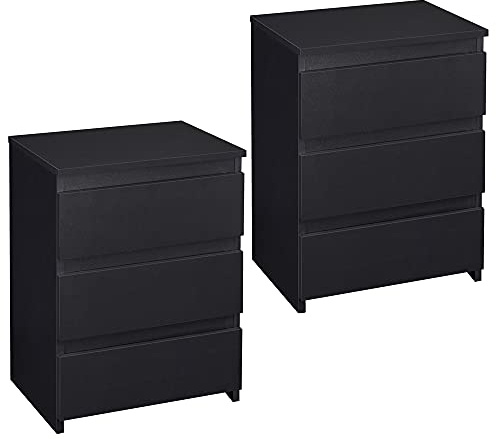 Yaheetech Set of 2 Wide Bedside Cabinets with 3 Storage Drawers, Black