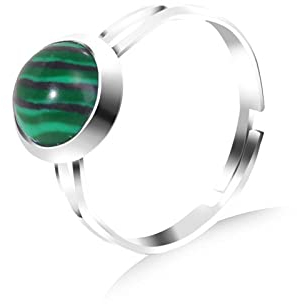 WLLDDDIU ASDFY Natürlicher Grüner Malachit-Ring Kristallrunder Ring Verstellbarer Damen-Ring Mit Offenem Stein Reiki-Balance Knöchel-Finger-Ringe Ewigkeitsring Für Frauen, Mädchen, Männer