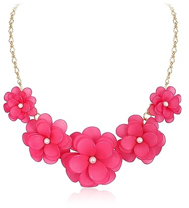 EVER FAITH Blume Kragen Halskette Floral Flower Statement Sommer Strand Chokers Halsketten für Damen Mädchen blau