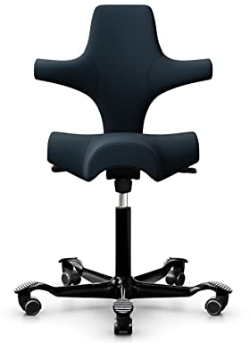 HAG Capisco 8106 Stoff Select Bürodrehstuhl - Standard Gasfeder 200 mm - Sitzhöhe 47-65,5 cm - weiche Rollen (Dark Blue - SC66144, Schwarz)