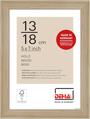 DEHA Design Holz Bilderrahmen Fontana, 13 x 18 cm, Hellbraun | Holz Fotorahmen im Hoch- & Querformat zum Auftstellen Hellbraun matt bruchsicheres Kunstglas